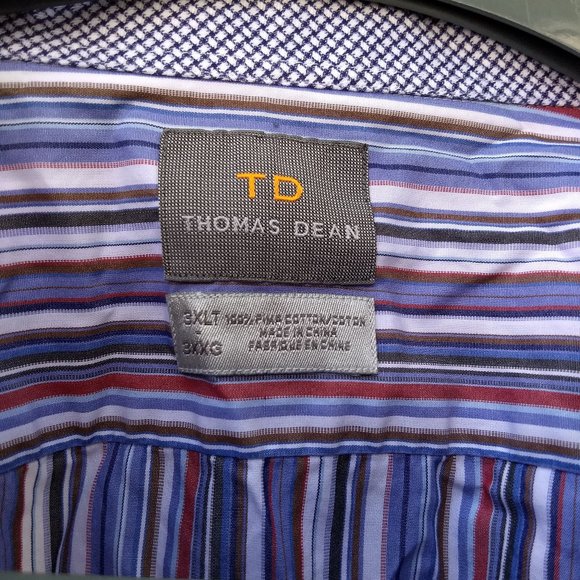 Thomas Dean blue red white stripe patterned dress shirt - Picture 2 of 9